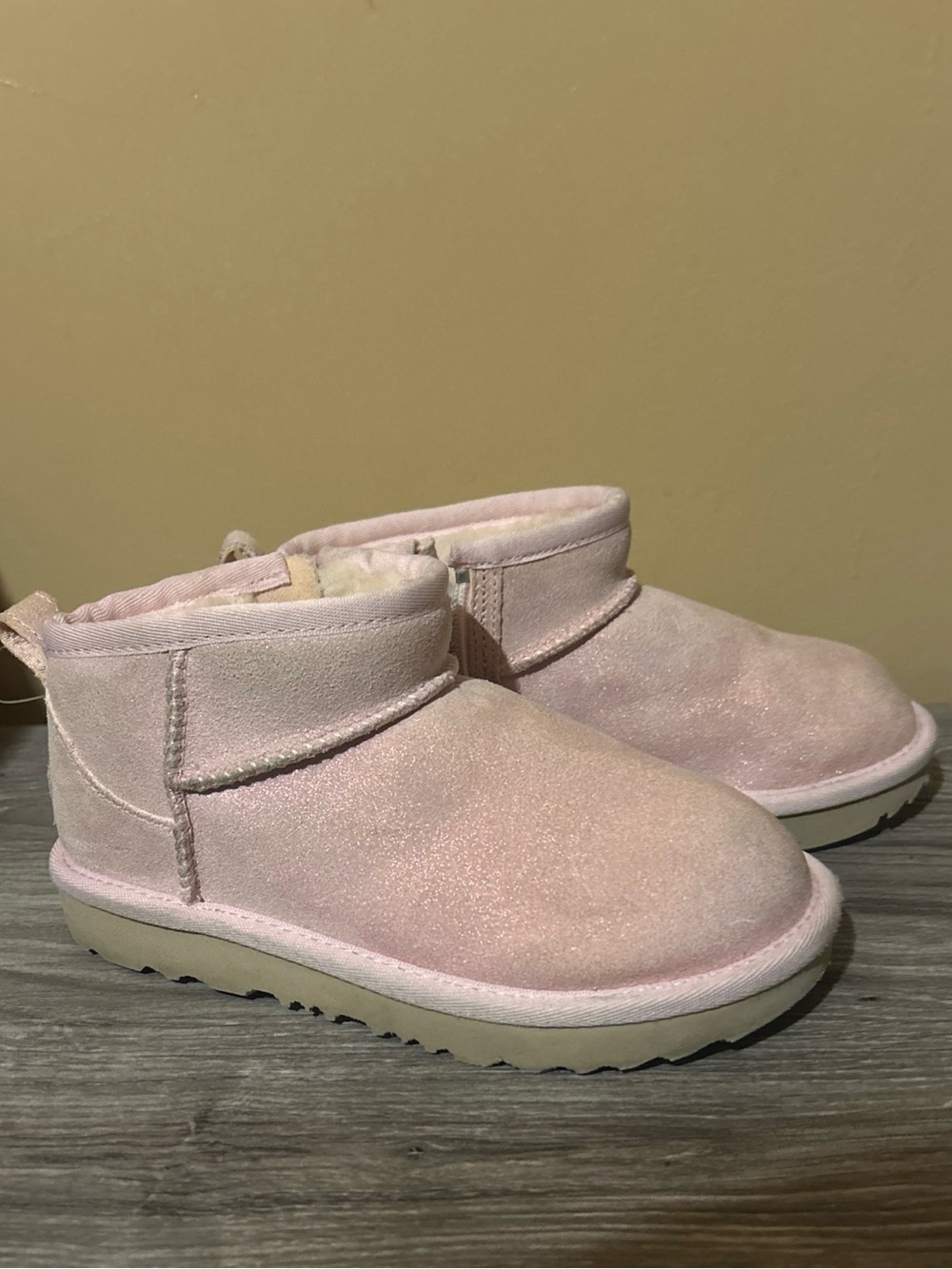 UGG Kids Light Pink Suede Slip-On Booties